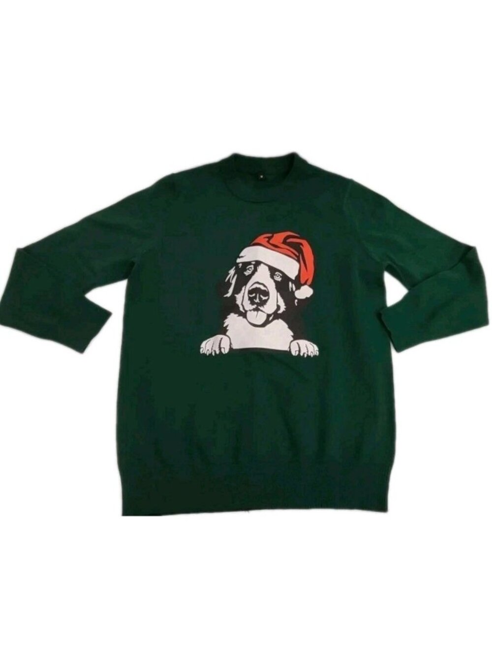 Dog Print Christmas Knit Sweater Size Medium Men Green Pullover